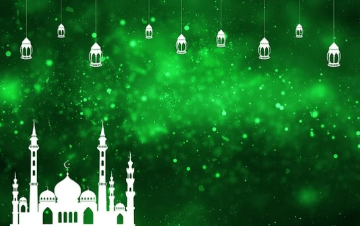 background hijau islami untuk kartu ucapan idul fitri dan idul adha