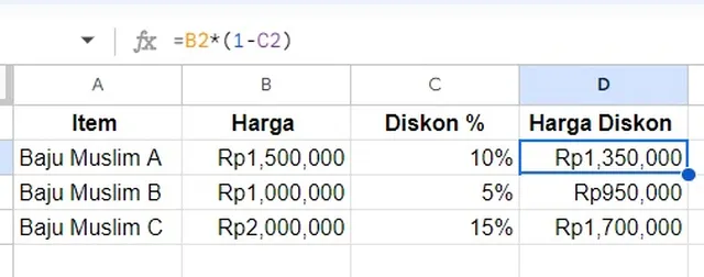 rumus persentase excel